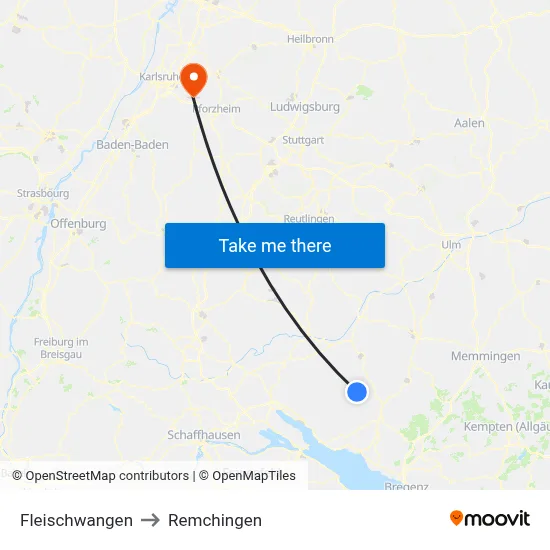 Fleischwangen to Remchingen map