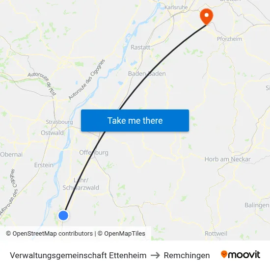 Verwaltungsgemeinschaft Ettenheim to Remchingen map