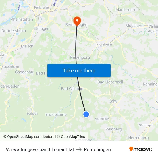 Verwaltungsverband Teinachtal to Remchingen map