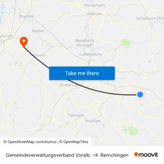 Gemeindeverwaltungsverband Voralb to Remchingen map
