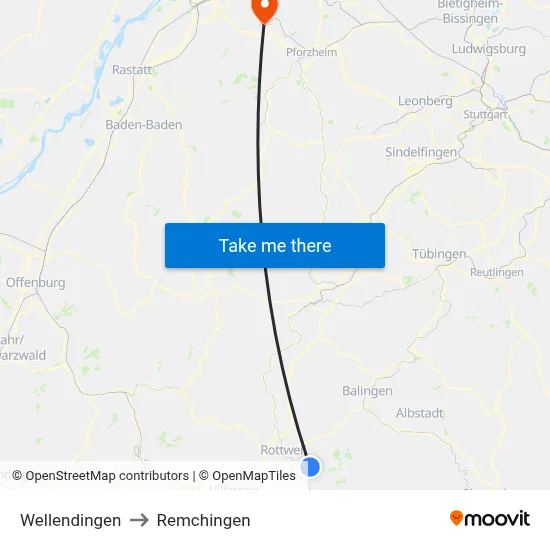 Wellendingen to Remchingen map