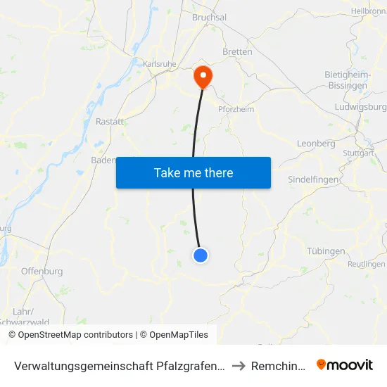 Verwaltungsgemeinschaft Pfalzgrafenweiler to Remchingen map