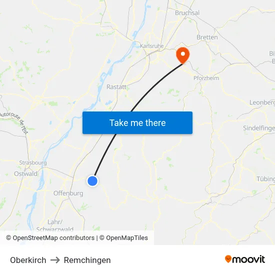 Oberkirch to Remchingen map