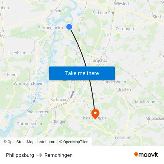 Philippsburg to Remchingen map