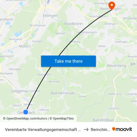 Vereinbarte Verwaltungsgemeinschaft Gernsbach to Remchingen map