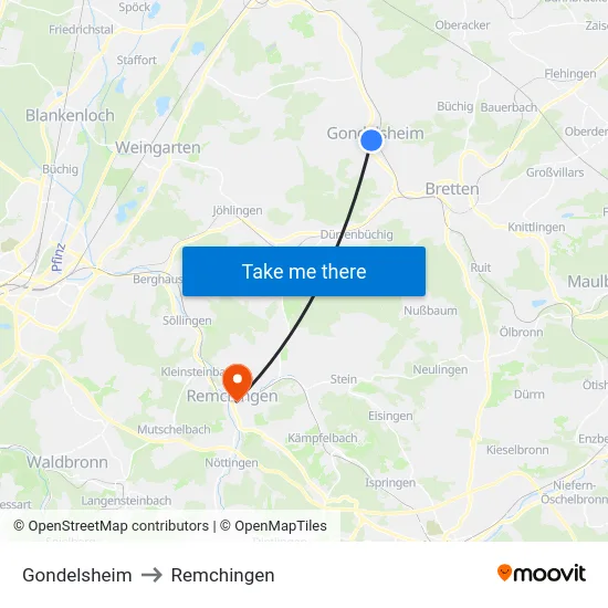 Gondelsheim to Remchingen map