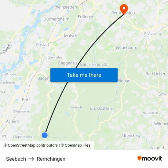 Seebach to Remchingen map