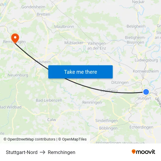 Stuttgart-Nord to Remchingen map