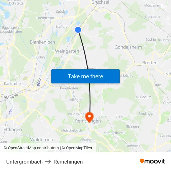 Untergrombach to Remchingen map