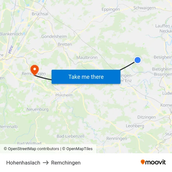 Hohenhaslach to Remchingen map