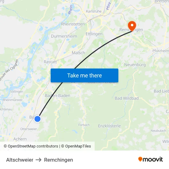 Altschweier to Remchingen map