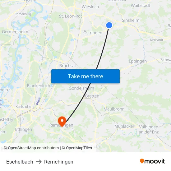 Eschelbach to Remchingen map