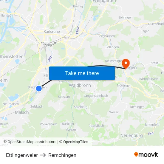 Ettlingenweier to Remchingen map