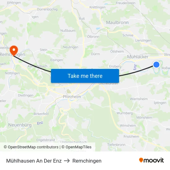 Mühlhausen An Der Enz to Remchingen map