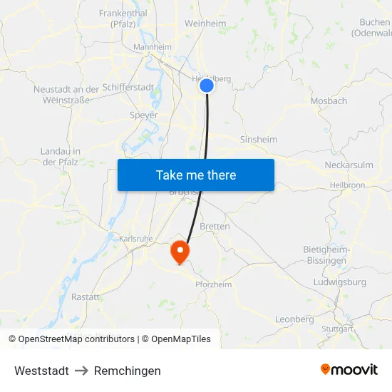 Weststadt to Remchingen map