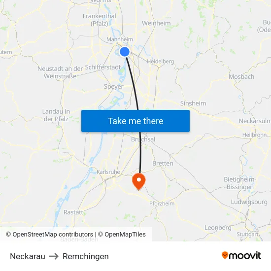 Neckarau to Remchingen map
