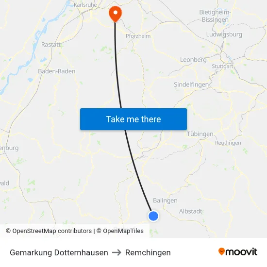 Gemarkung Dotternhausen to Remchingen map