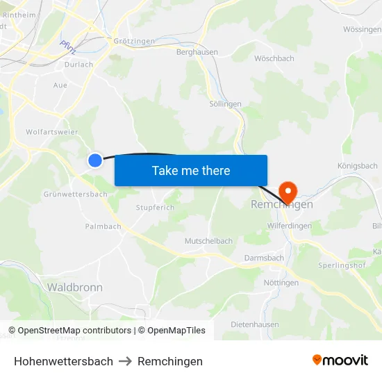 Hohenwettersbach to Remchingen map