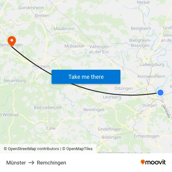 Münster to Remchingen map