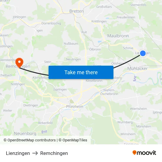 Lienzingen to Remchingen map