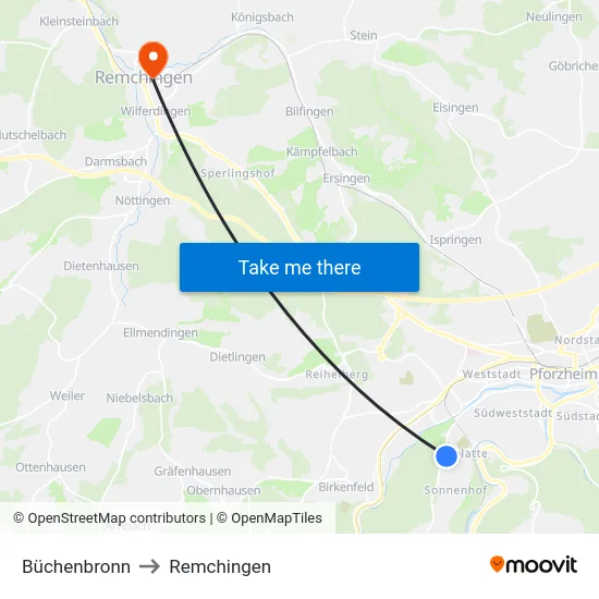 Büchenbronn to Remchingen map