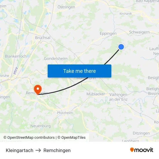 Kleingartach to Remchingen map