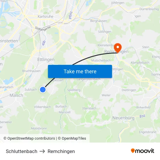 Schluttenbach to Remchingen map