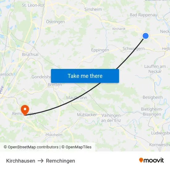 Kirchhausen to Remchingen map