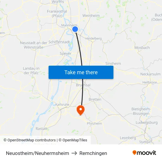 Neuostheim/Neuhermsheim to Remchingen map