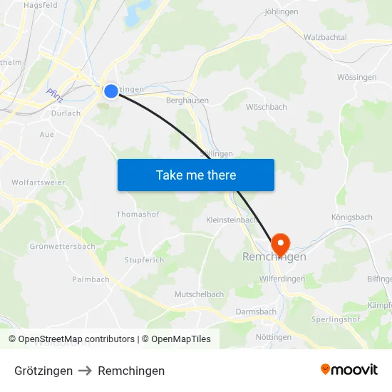 Grötzingen to Remchingen map
