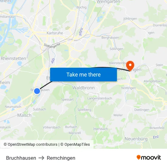 Bruchhausen to Remchingen map