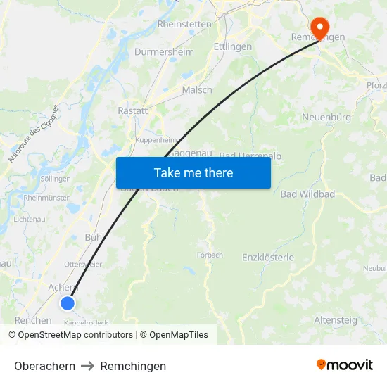 Oberachern to Remchingen map