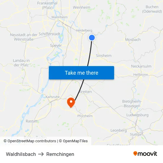 Waldhilsbach to Remchingen map