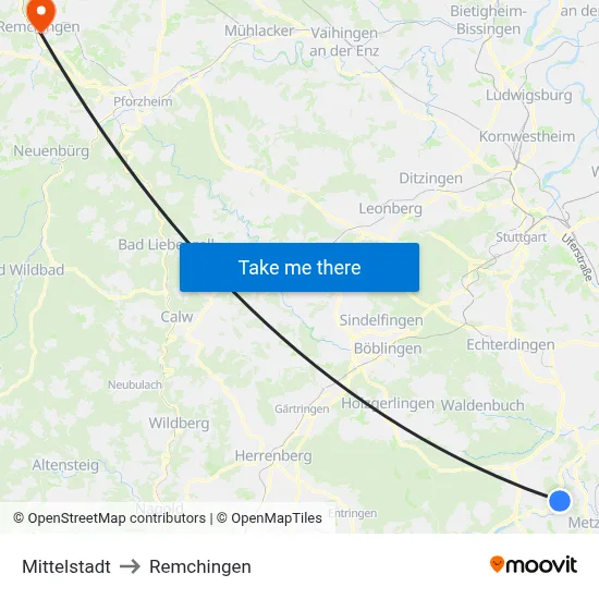 Mittelstadt to Remchingen map