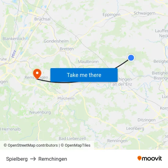 Spielberg to Remchingen map