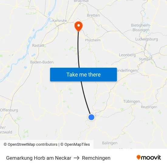 Gemarkung Horb am Neckar to Remchingen map