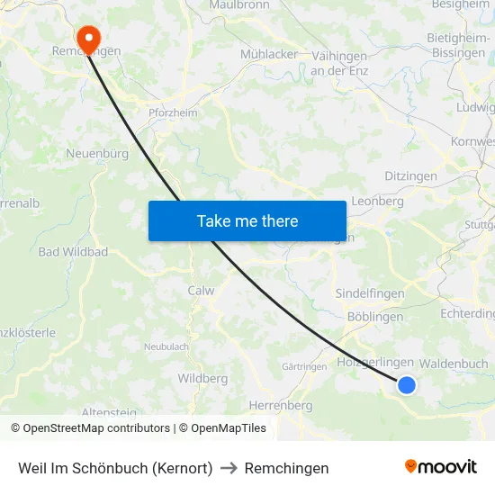 Weil Im Schönbuch (Kernort) to Remchingen map