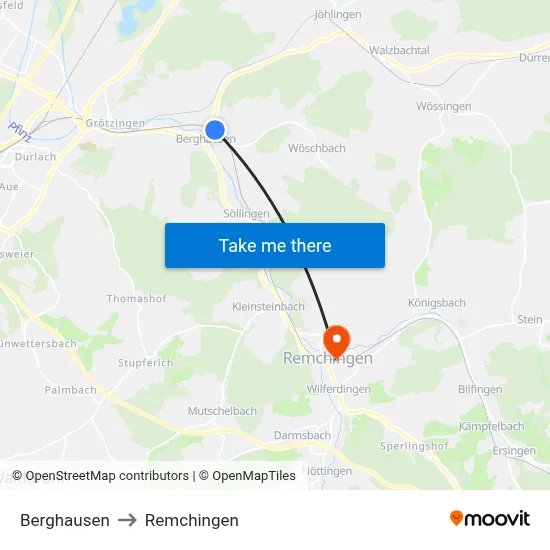 Berghausen to Remchingen map
