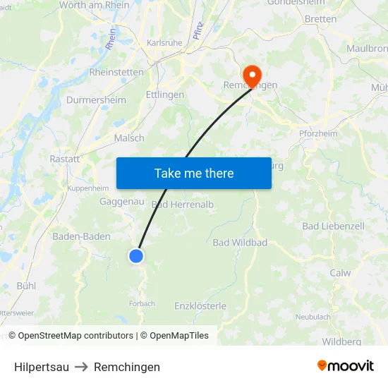 Hilpertsau to Remchingen map