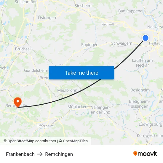 Frankenbach to Remchingen map