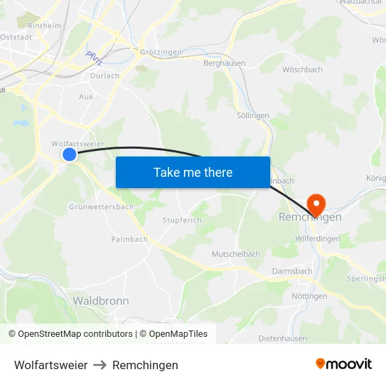 Wolfartsweier to Remchingen map