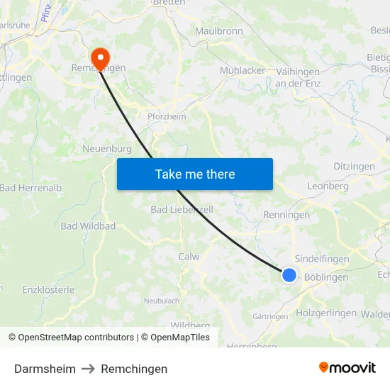 Darmsheim to Remchingen map
