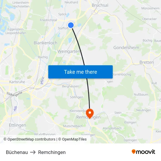 Büchenau to Remchingen map