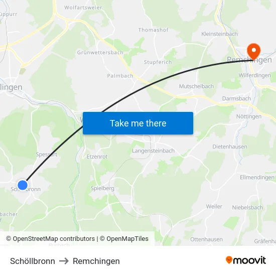 Schöllbronn to Remchingen map