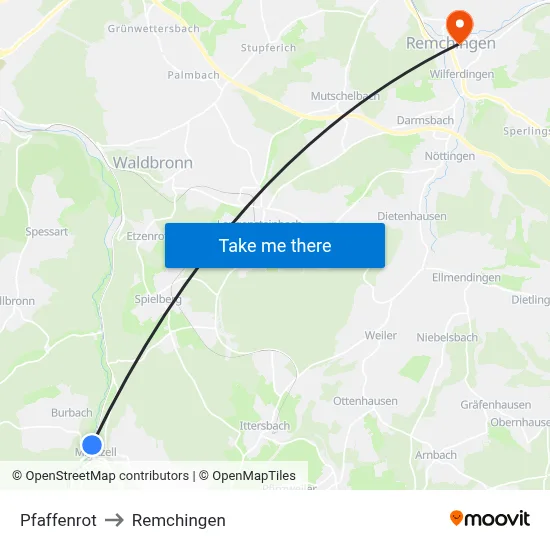 Pfaffenrot to Remchingen map