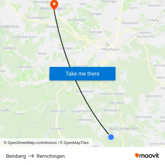Beinberg to Remchingen map