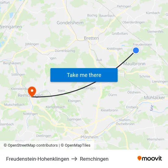 Freudenstein-Hohenklingen to Remchingen map