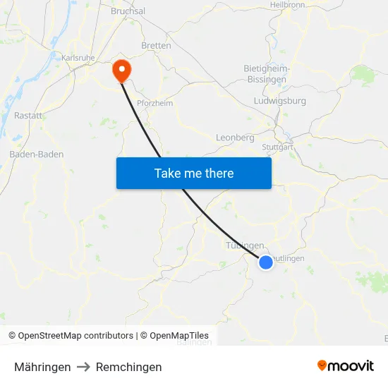 Mähringen to Remchingen map