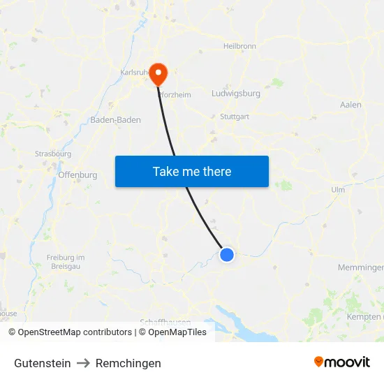 Gutenstein to Remchingen map