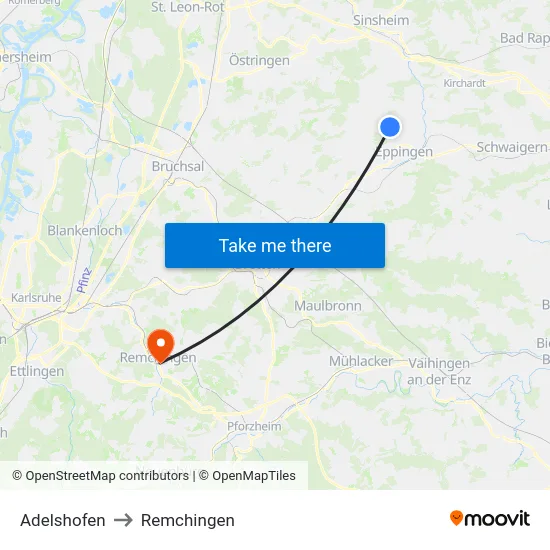 Adelshofen to Remchingen map